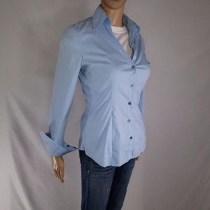 Vintage 1970s Express Design Studio Button Up Top. Light Blue Size Small.